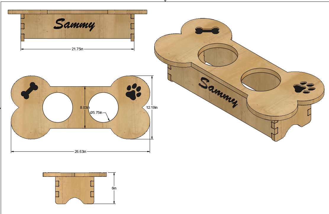 Custom made Dog food station 2 bowls - Design 2